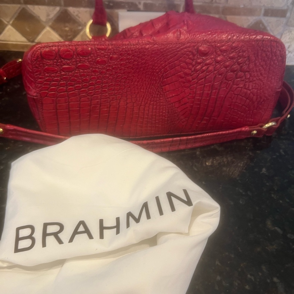 Brahmin Red Crocodile-Embossed Shoulder Bag - Picture 3 of 6